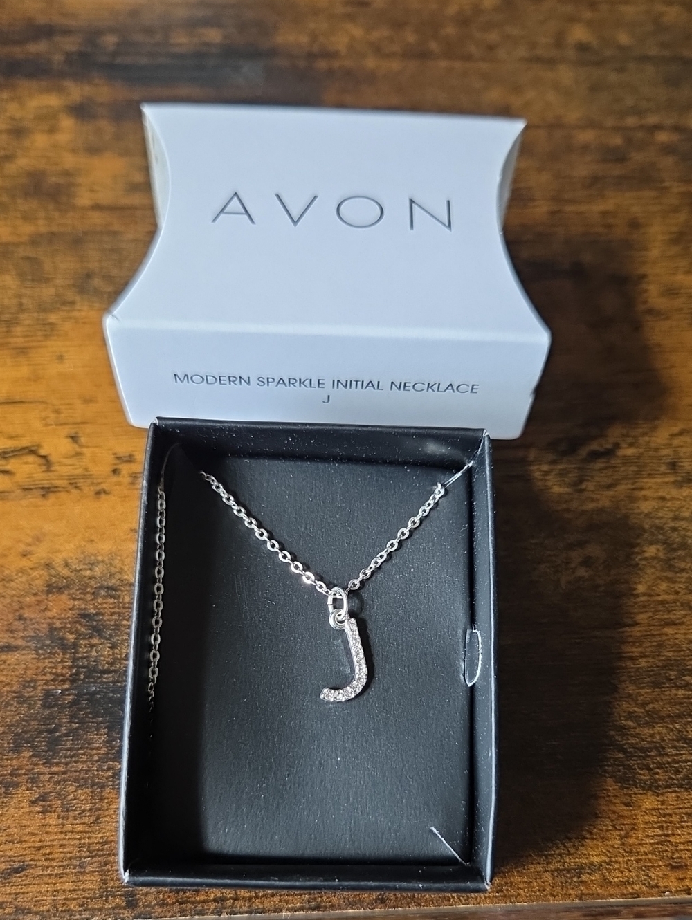 Avon Silver Crystal 'J' Initial Pendant Necklace